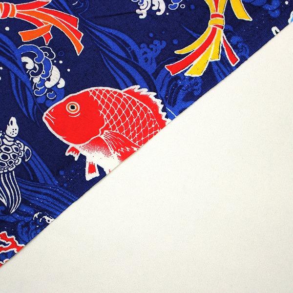 大判　アジア　ビンテージ古布　動物　魚　モチーフ　赤×白×紺 カワイイに、油断禁物？！｜ラビットタイ NAVY – giraffe ONLINE SHOP