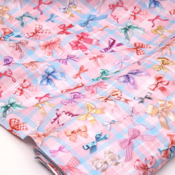リボン柄 スイートリボンコレクション チェック mingswim デジタルプリント シーチング 綿100％ 生地 約110cm幅 MS-015 ゆうパケット2.5ｍ対応 10cm単位価格 | 
