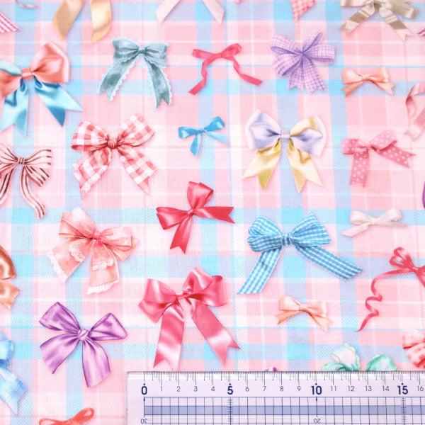 リボン柄 スイートリボンコレクション チェック mingswim デジタルプリント シーチング 綿100％ 生地 約110cm幅 MS-015 ゆうパケット2.5ｍ対応 10cm単位価格 |  | 01
