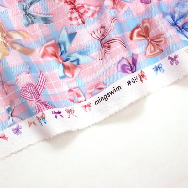 リボン柄 スイートリボンコレクション チェック mingswim デジタルプリント シーチング 綿100％ 生地 約110cm幅 MS-015 ゆうパケット2.5ｍ対応 10cm単位価格 |  | 04
