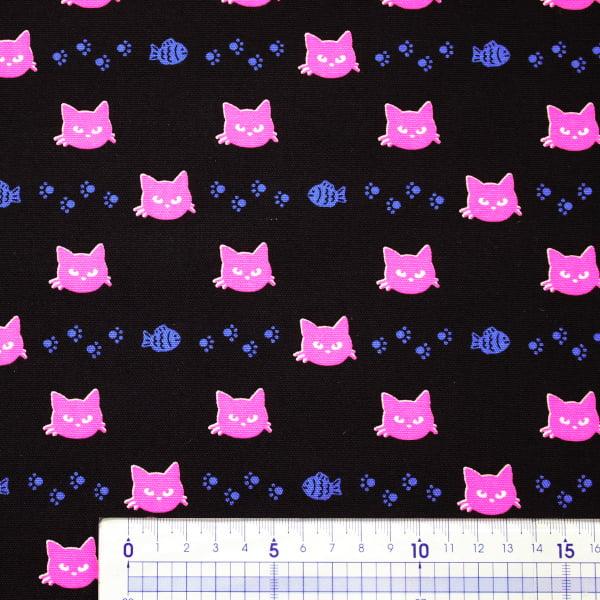生地 布 蛍光顔料プリント ネオンキャット フェイス柄 肉球 魚  NEON CAT オックス 綿100% 約110cm幅 ゆうパケット2ｍ対応 10cm単位価格 |  | 04