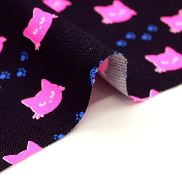 生地 布 蛍光顔料プリント ネオンキャット フェイス柄 肉球 魚  NEON CAT オックス 綿100% 約110cm幅 ゆうパケット2ｍ対応 10cm単位価格 |  | 05