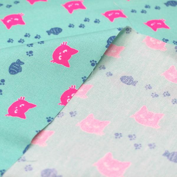 生地 布 蛍光顔料プリント ネオンキャット フェイス柄 肉球 魚  NEON CAT オックス 綿100% 約110cm幅 ゆうパケット2ｍ対応 10cm単位価格 |  | 06