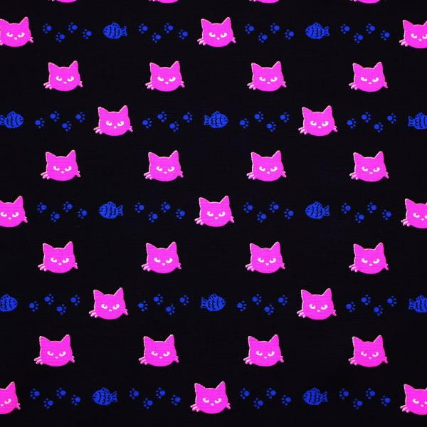 生地 布 蛍光顔料プリント ネオンキャット フェイス柄 肉球 魚  NEON CAT オックス 綿100% 約110cm幅 ゆうパケット2ｍ対応 10cm単位価格 |  | 03