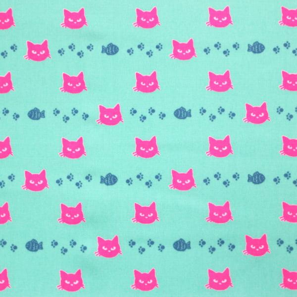 生地 布 蛍光顔料プリント ネオンキャット フェイス柄 肉球 魚  NEON CAT オックス 綿100% 約110cm幅 ゆうパケット2ｍ対応 10cm単位価格 |  | 02