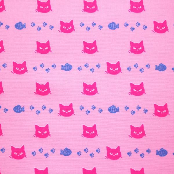 生地 布 蛍光顔料プリント ネオンキャット フェイス柄 肉球 魚  NEON CAT オックス 綿100% 約110cm幅 ゆうパケット2ｍ対応 10cm単位価格 |  | 01