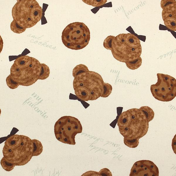 くまとクッキー柄【オーダー生地見本】 クマとクッキー（チョコレートブラウン）くま柄 布・生地の通販サイト
