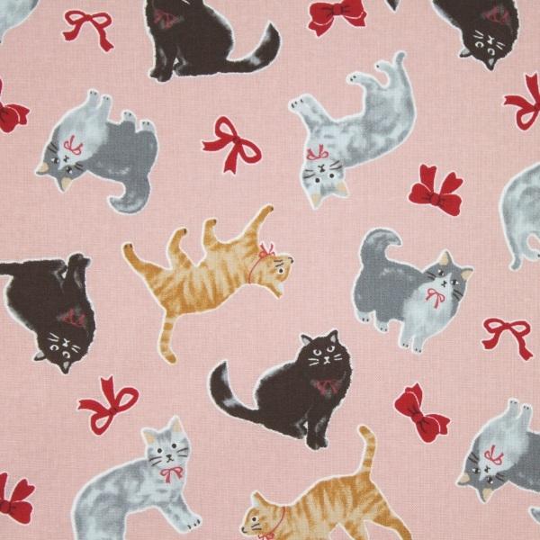 【10cm単位価格】 ねことリボン cat 綿100% シーチング 生地 布 約110cm幅 ゆうパケット2.5m対応|toraya-fabric|10