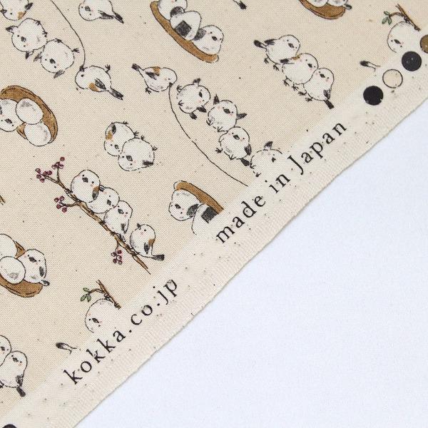 生地 布 かわいいシマエナガ ちびプリ シーチング 綿100％ 約110cm幅  