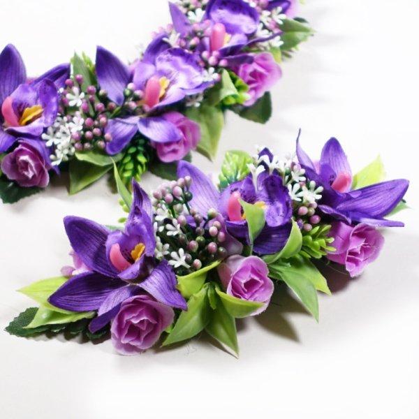 フラダンス　レイ　アレンジ レイ＆ヘアクリップセット 　KCLS-015　ミニシンビジュームレイ&クリップ(パープル)セット |  | 01