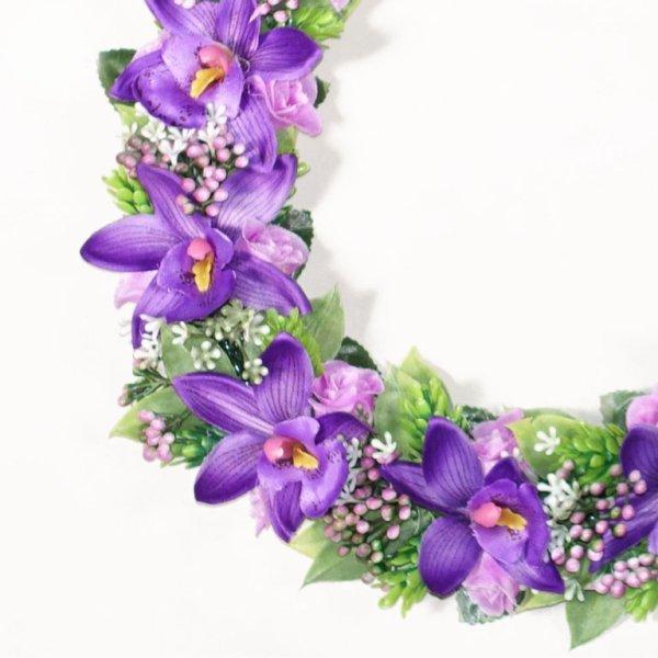 フラダンス　レイ　アレンジ レイ＆ヘアクリップセット 　KCLS-015　ミニシンビジュームレイ&クリップ(パープル)セット |  | 03