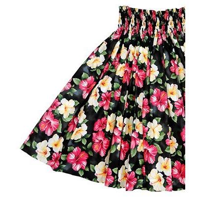 フラダンス衣装 ハワイアンファブリック ハイビスカス パウスカート ブラック 黒 メイルオーダー パウスカート