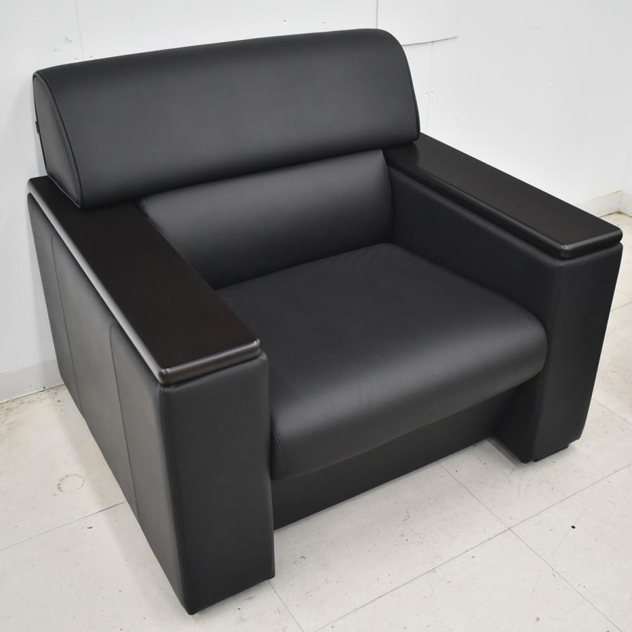 【中古】オカムラ　S-18H　高級応接６点セット　総革張り　ブラック　幅2070　2026040202【中古オフィス家具】_9