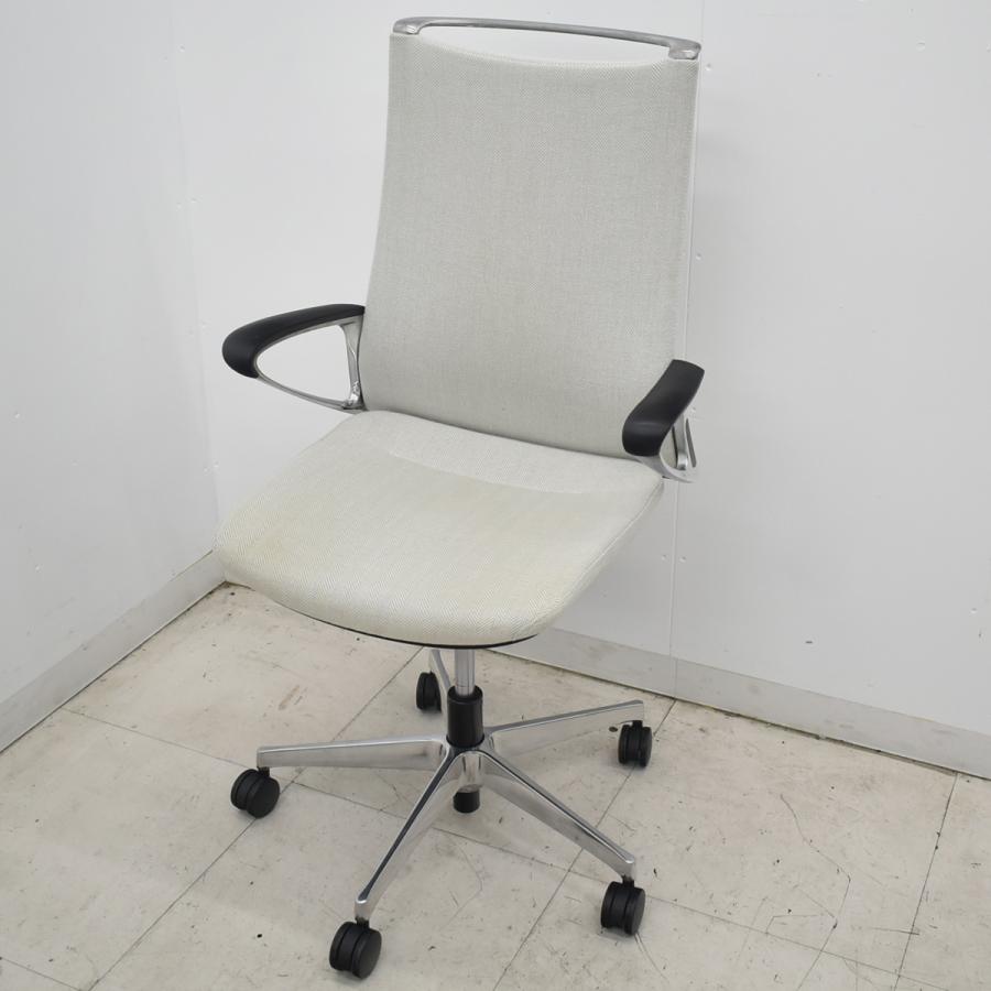 【中古】オカムラ　モードチェア　ハイバック　固定肘　ポリッシュ　アイボリー　2026042004【中古オフィス家具】_1