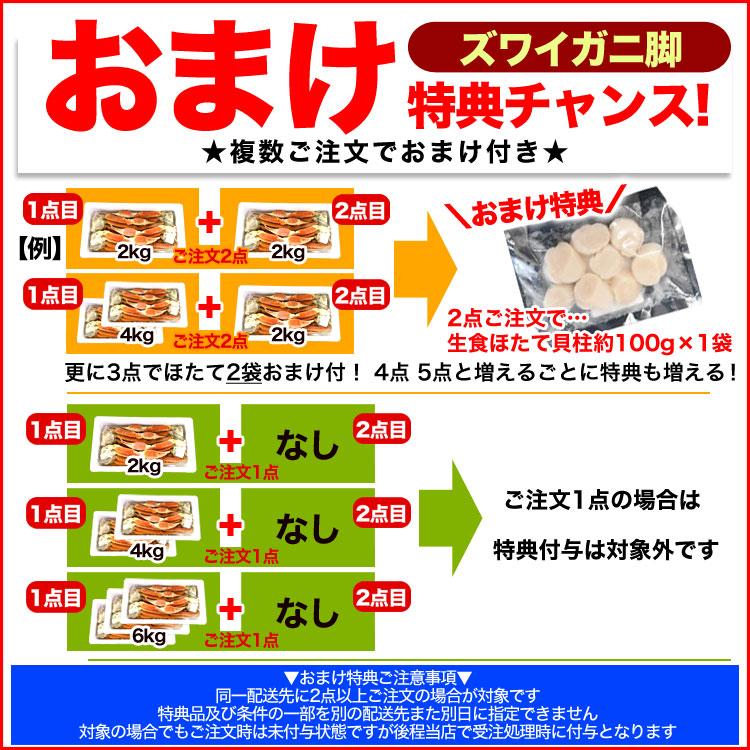 大型 ズワイガニ 脚 総重量 6kg 前後 （ 2kg 5〜6肩前後×3箱） ずわい ズワイ カ ニ 蟹 かに 脚 折脚たし脚入る場合あり 2点以上から注文数に応じオマケ付き |  | 01