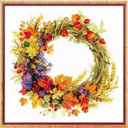 RIOLIS差し交わす縫い目刺しゅう一揃いの道具 No.1537 \"Wreath with Wheat\"" (唐きびの貸しさげる) 【外国で取り寄せ/納期30〜60日座標軸】" 手芸、ハンドクラフト-刺繍作成キット-刺繍道具、材料