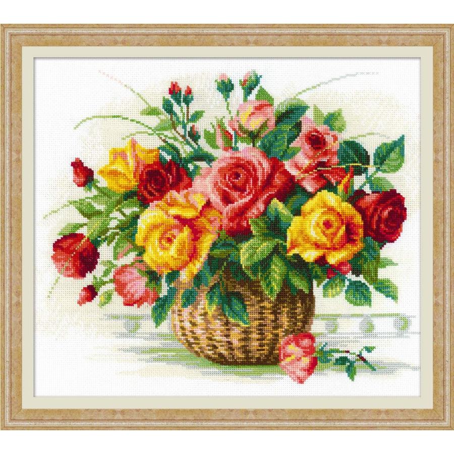 RIOLISクロスステッチ刺繍キット No.1722  \"Basket With Roses\" (バラのバスケット) 【海外取り寄せ/納期1〜2ヶ月】