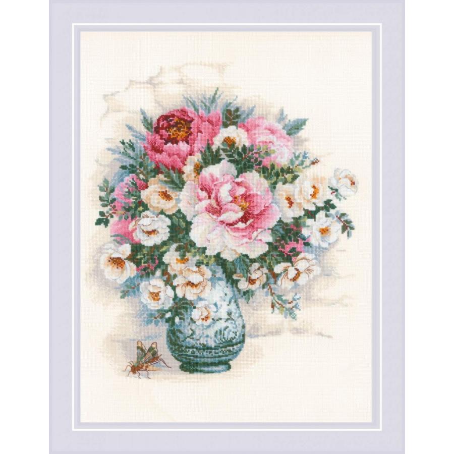 RIOLISクロスステッチ刺繍キット No.1816 \"Peonies and Wild Roses\" (シャクヤクと野バラ) 【海外取り寄せ/納期1〜2ヶ月程度】