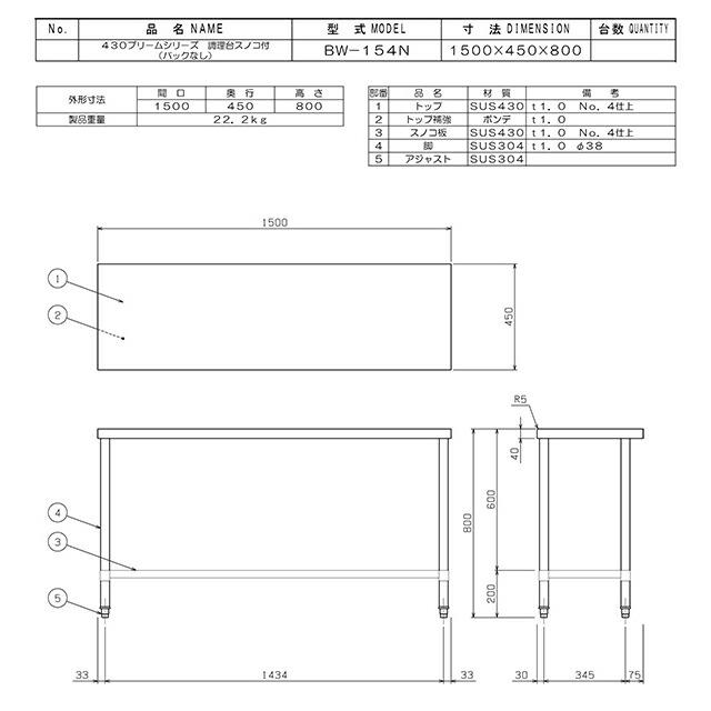調理台・スノコ板付 ブリームシリーズ 業務用厨房機器 マルゼン BW 