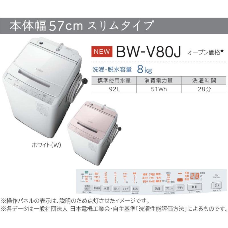 ビートウォッシュ 洗濯機 洗濯・脱水容量8kg 日立 BW-V80J-W 全自動洗濯機 ホワイト 【大型重量品につき特別配送】【設置費用込】【代引不可】｜torikae-com｜09