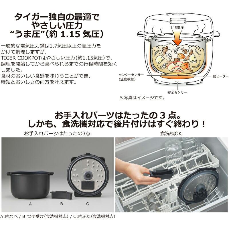 【無料3年保証付】TIGER COOKPOT タイガークックポット 圧力鍋 電気圧力鍋 タイガー COK-A220-WM コンパクトクッカー マットホワイト｜torikae-com｜05