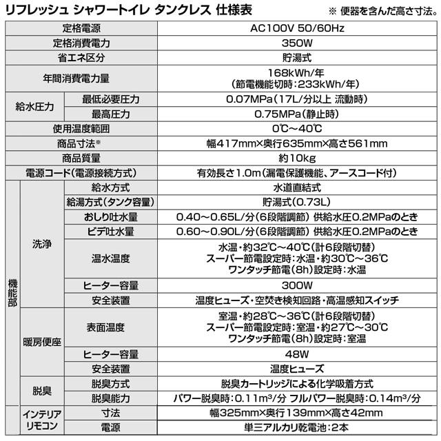 LIXIL（リクシル） リフレッシュ シャワートイレ タンクレス 床排水