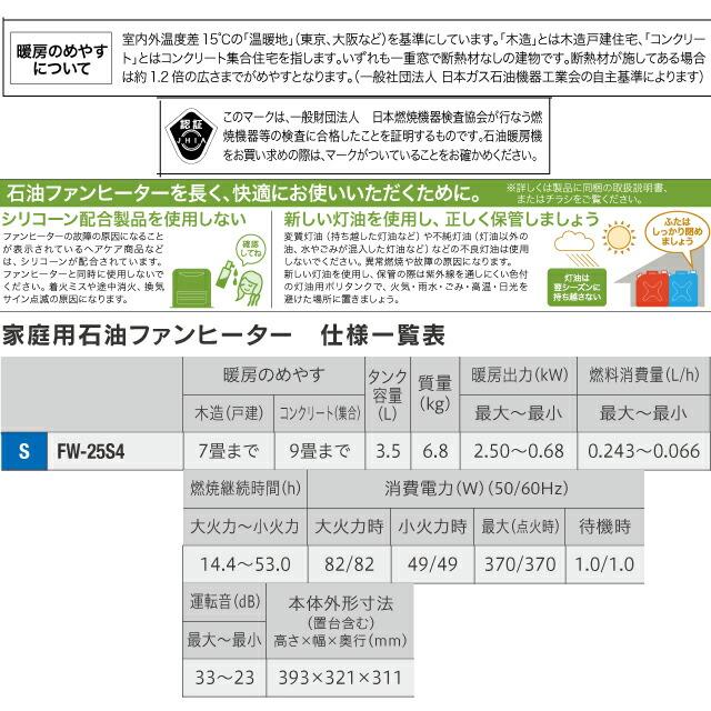 【送料無料】【3年保証付】Sタイプ ヒーター・ストーブ 木造7畳まで コンクリ9畳まで ダイニチ FW-25S4-S 石油ファンヒーター ライトシルバー｜torikae-com｜06