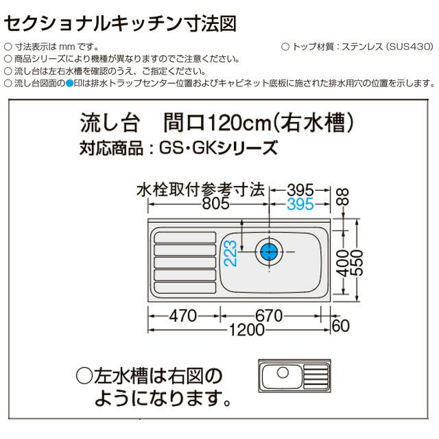 LIXIL（リクシル） セクショナルキッチン GKシリーズ 流し台 間口120cm