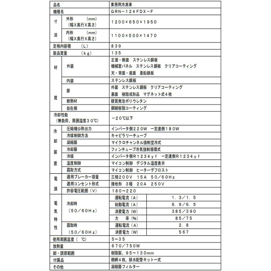 タテ型冷凍庫 業務用冷凍機器 839L フクシマガリレイ GRN-124FDX-F【新品】【メーカー直送品】【代引・土日祝配送・時間指定 不可】の画像