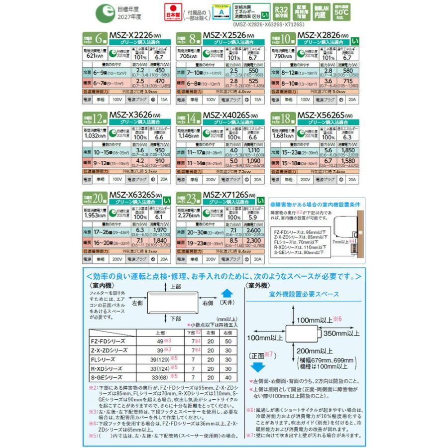 三菱（MITSUBISHI） Xシリーズ 霧ヶ峰 ルームエアコン 冷房/暖房：20畳