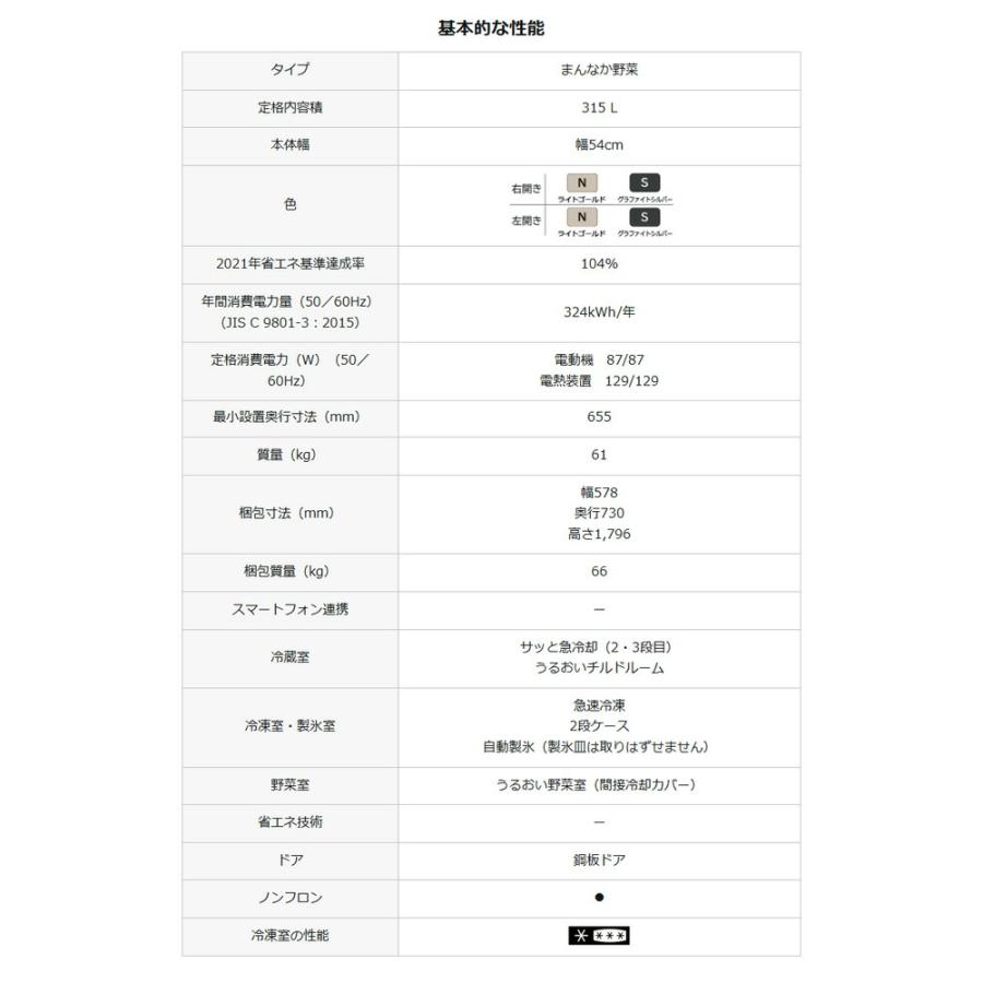 日立（HITACHI） 冷蔵庫 315L R-V32X(N) 右開き ライトゴールド 【大型