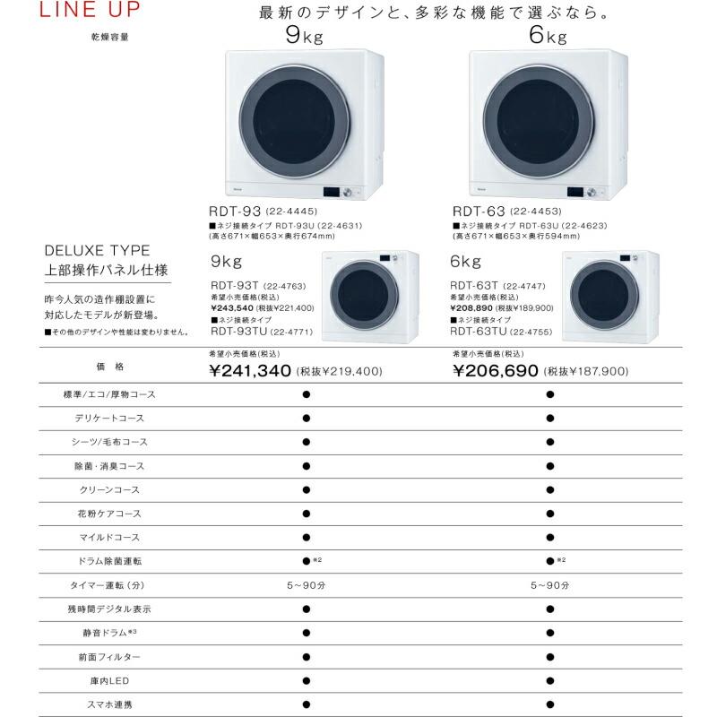 工事費込みセット 乾太くん デラックスタイプ ガス衣類乾燥機 乾燥容量：6.0kg リンナイ RDT-63T-13A ガス衣類乾燥機 【都市ガス】の画像