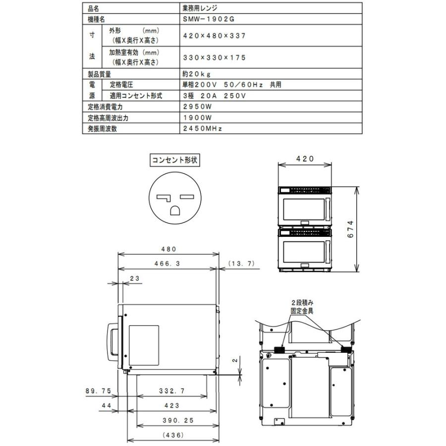 業務用電子レンジSMWシリーズ 業務用機器 50Hz/60Hz 共用 フクシマ