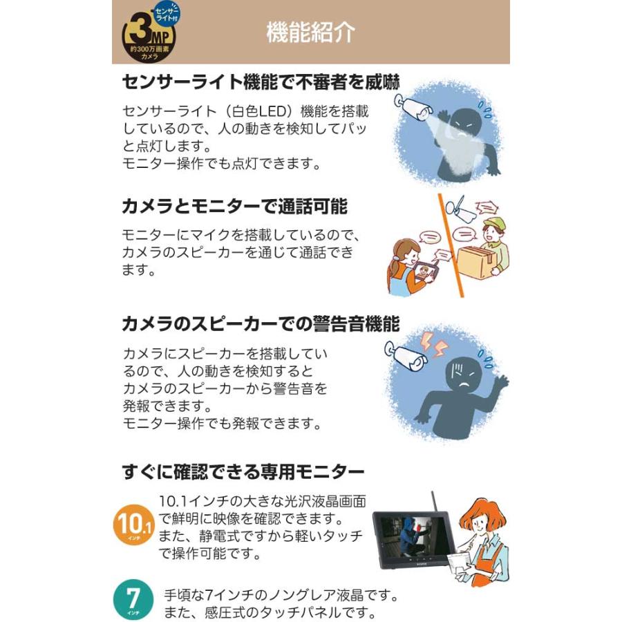防犯カメラ 7インチモニター マスプロ WC3A7ML モニター＆カメラセット