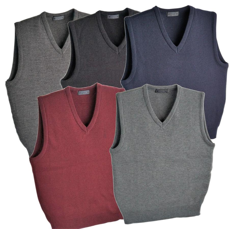 日本製 ニット ベスト S~4L 洗濯OK 毛玉抑制 無地 ビジネス Vネック