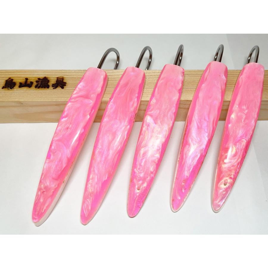 10cm 鳥山漁具 輸入 まとめ買い特価 トローリング 弓角ルアー 裏パールホワイト 5個 縦流れ蛍光ピンク