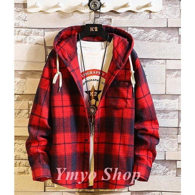 チェックシャツ メンズ カジュアルシャツ フード付き 長袖 チェック柄 シャツ おしゃれ 人気 カジュアルシャツ メンズ 韓国ファッション 長袖シャツ 春物 秋服 代引き不可