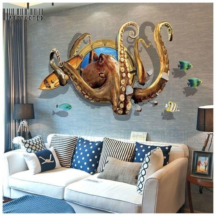 ウォールステッカー 壁紙シール タコ 蛸 3d 立体的 トリックアート だまし絵 模様替え 面白い オクトパス 深海 海 魚 室内装飾 Diy パーテ Tor622 Tortemoショップ 通販 Yahoo ショッピング