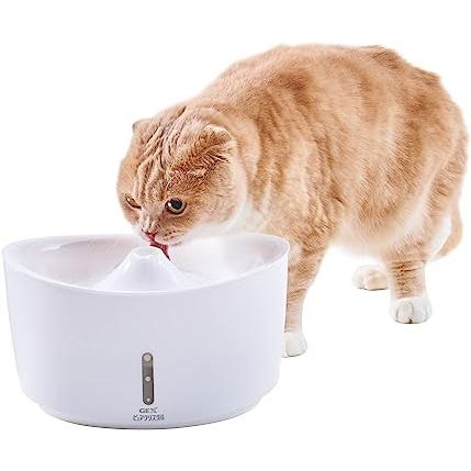 GEX ピュアクリスタル ホワイト 静音 軟水化フィルター1枚付き 下部尿路の健康維持 大容量 フィルター式給水器 猫用 2.5L