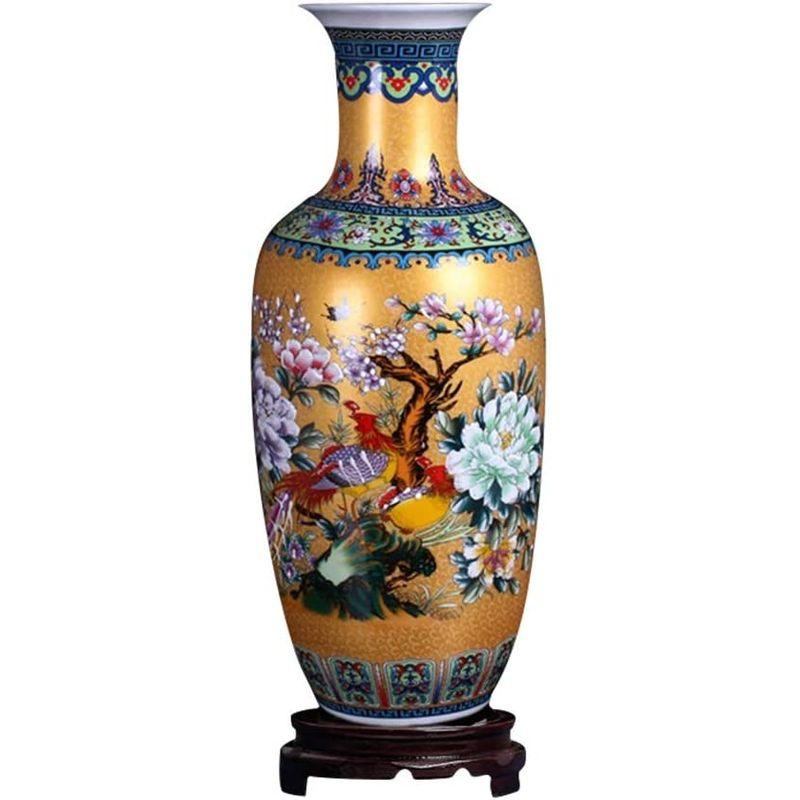 トレンドトレンドufengke Jingdezhen 大型セラミック床花瓶 花瓶 ハンドメイド ホーム装飾花瓶  高さ18.11インチ(46cm)、ゴールデン 食器、グラス、カトラリー