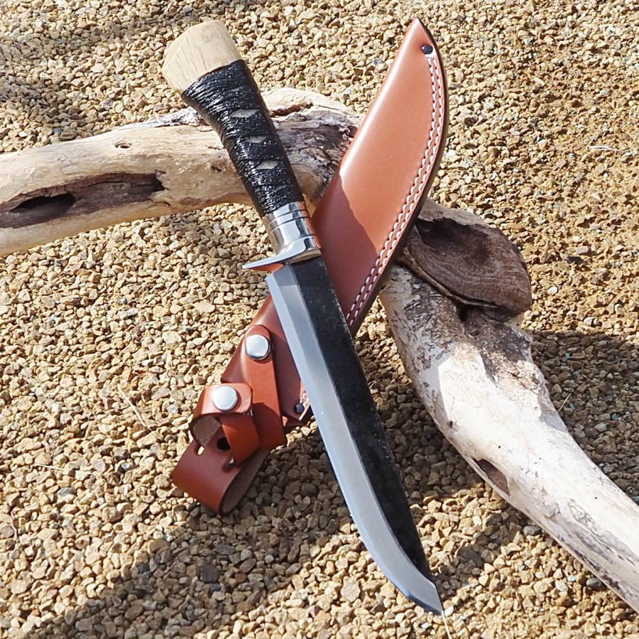土佐剣鉈 黒打ち 糸巻き柄 24cm 青紙 和式ナイフ ハンティングナイフ 