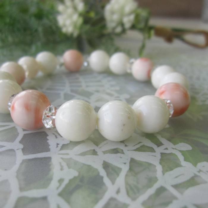 ピンク・白珊瑚 ブレスレット （約10〜11.5ミリ） 宝石サンゴ