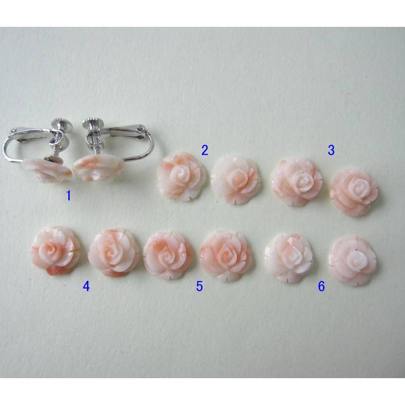 アクセサリー 天然赤珊瑚 薔薇彫り イヤリング 純銀