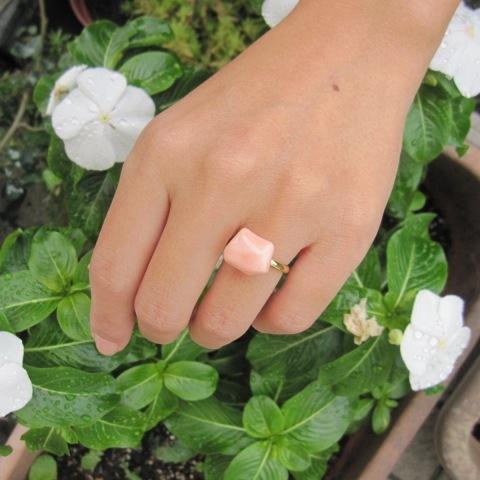 ピンク珊瑚 変形 フリーリング 指輪 天然素材 『宝石サンゴ』 珊瑚婚