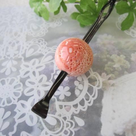 豪華・大玉】桃珊瑚す玉のべっ甲かんざし（27ミリ）/玉簪/和小物/髪 