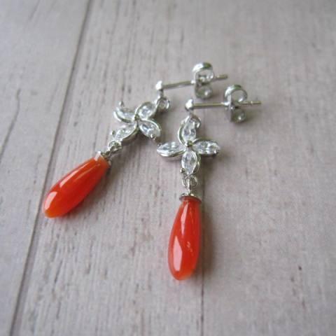 高知産赤珊瑚ティアドロップのデザインピアス/SILVER/キュービック