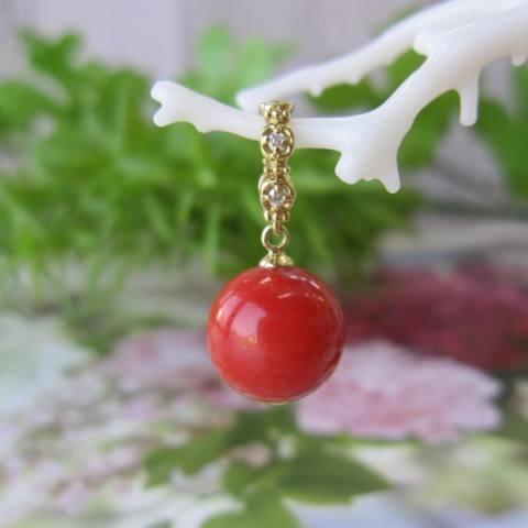 k18 サンゴ、ダイヤモンドのペンダント K18 ダイヤモンド0.16ct 赤珊瑚