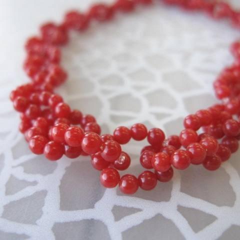 イタリア産赤珊瑚 編みネックレス SILVER 65cm サルジ 『宝石サンゴ