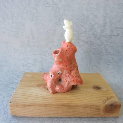 白珊瑚ねずみと桃珊瑚の置物/御守/干支/子/『宝石サンゴ』 : 珊瑚職人