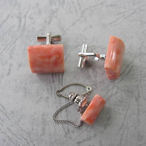 珊瑚のカフスセット ピンク珊瑚のカフスセット/メンズアイテム/カフリンクス/カフス